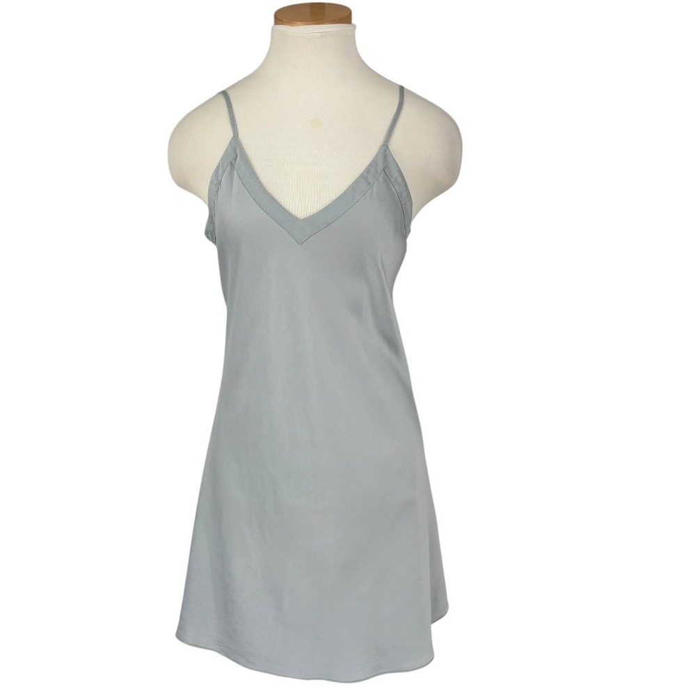 Ginia Silk Chemise Womens AU14 Blue Excellent V-Neck Spaghetti Strap Mini Slip